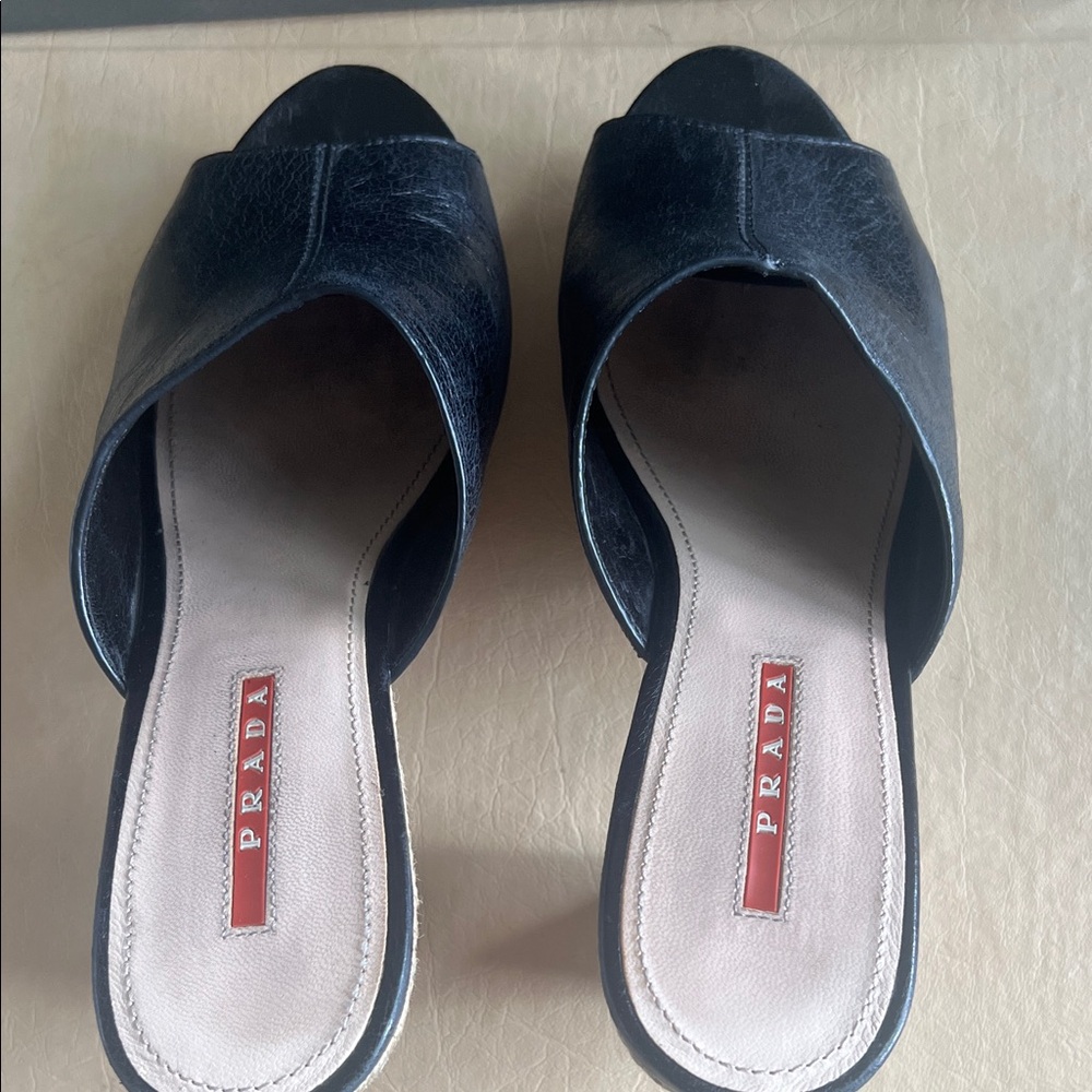 Prada Black Leather Mules for Women